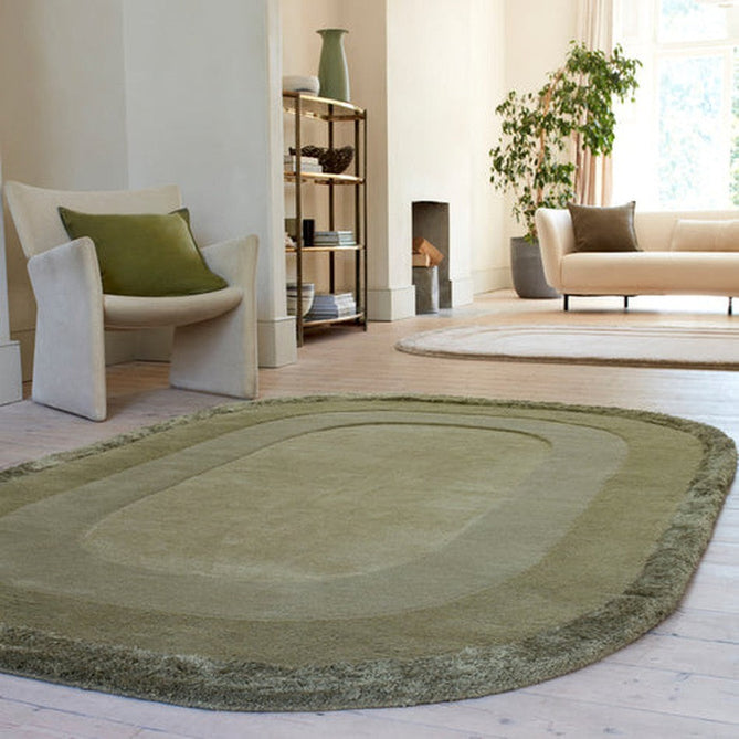 Halo Modern Plain Graduating Ombre Hand-Carved Hi-Low Textured Matt Wool Contrast Viscose Shimmer Border Sage Green Oval Rug-Asiatic Carpets-Rug Love - The Most Loved Rug Store