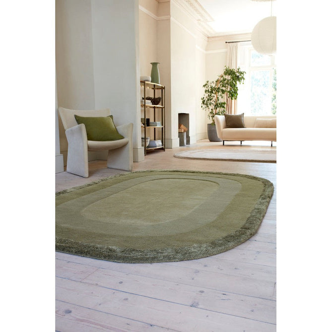 Halo Modern Plain Graduating Ombre Hand-Carved Hi-Low Textured Matt Wool Contrast Viscose Shimmer Border Sage Green Oval Rug-Asiatic Carpets-Rug Love - The Most Loved Rug Store