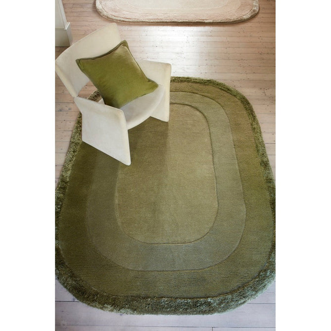 Halo Modern Plain Graduating Ombre Hand-Carved Hi-Low Textured Matt Wool Contrast Viscose Shimmer Border Sage Green Oval Rug-Asiatic Carpets-Rug Love - The Most Loved Rug Store