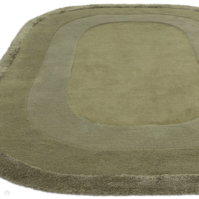 Halo Modern Plain Graduating Ombre Hand-Carved Hi-Low Textured Matt Wool Contrast Viscose Shimmer Border Sage Green Oval Rug-Asiatic Carpets-Rug Love - The Most Loved Rug Store