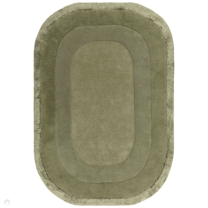 Halo Modern Plain Graduating Ombre Hand-Carved Hi-Low Textured Matt Wool Contrast Viscose Shimmer Border Sage Green Oval Rug-Asiatic Carpets-Rug Love - The Most Loved Rug Store