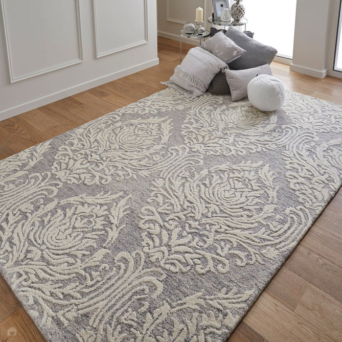 Hampton Damask Modern Abstract Distressed Hand-Woven Textured Wool Grey/Ivory Rug-Oriental Weavers-Rug Love - The Most Loved Rug Store