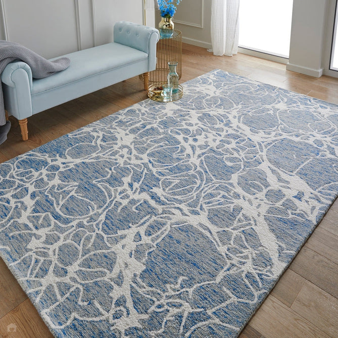 Hampton Sophie Modern Abstract Distressed Hand-Woven Textured Wool Blue/Ivory Rug-Oriental Weavers-Rug Love - The Most Loved Rug Store