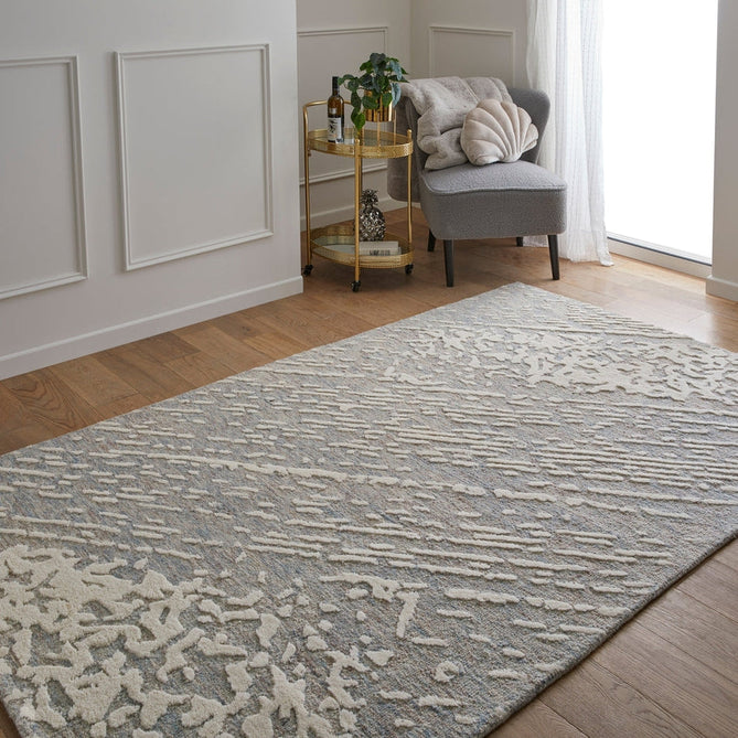 Hampton Tokyo Modern Abstract Distressed Hand-Woven Textured Wool Light Blue/Ivory Rug-Oriental Weavers-Rug Love - The Most Loved Rug Store