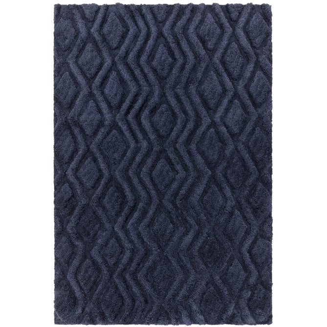 Harrison Modern Plain Hand-Carved Geometric Hi-Low Plush Soft Polyester Boho Shaggy Navy Rug-Asiatic Carpets-Rug Love - The Most Loved Rug Store