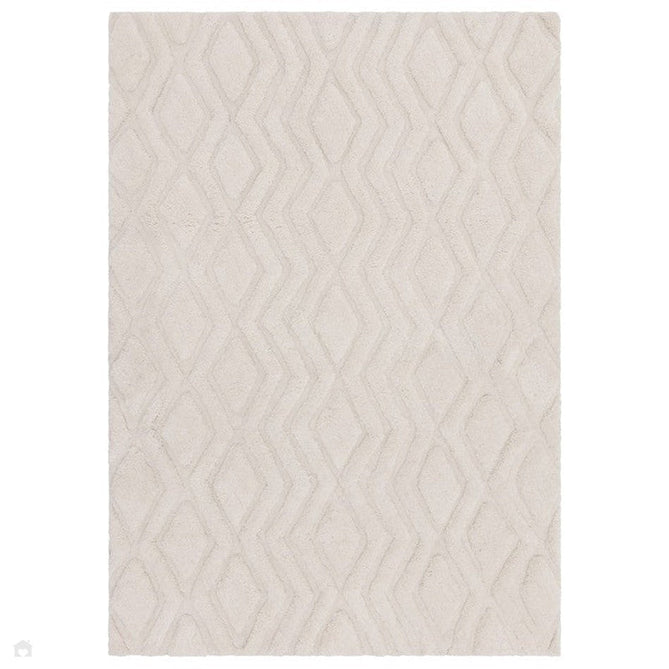 Harrison Modern Plain Hand-Carved Geometric Hi-Low Plush Soft Polyester Boho Shaggy Off White Rug 200 x 290 cm-Shop Returns-Rug Love - The Most Loved Rug Store