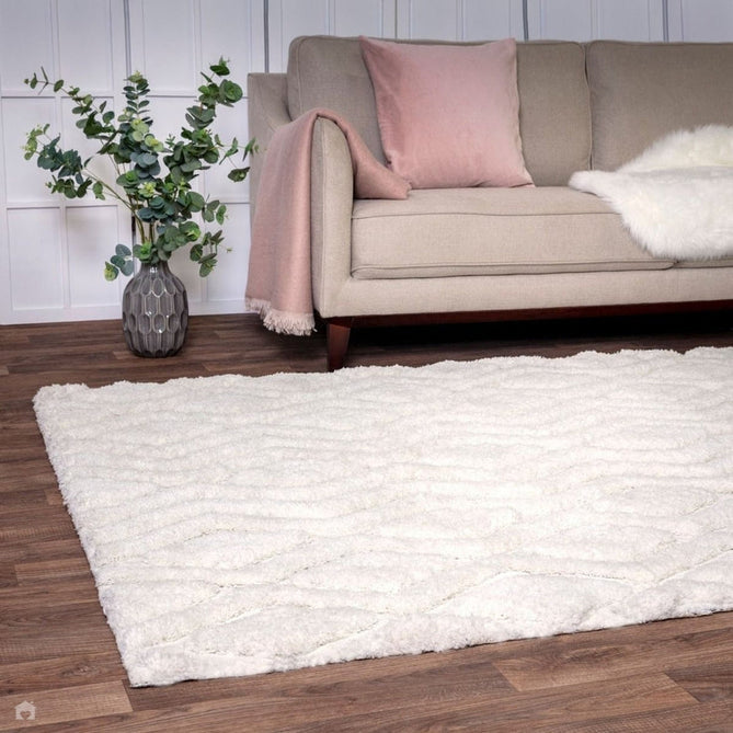 Harrison Modern Plain Hand-Carved Geometric Hi-Low Plush Soft Polyester Boho Shaggy Off White Rug-Asiatic Carpets-Rug Love - The Most Loved Rug Store