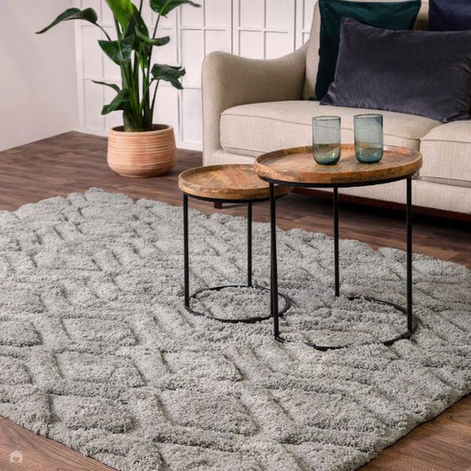 Harrison Modern Plain Hand-Carved Geometric Hi-Low Plush Soft Polyester Boho Shaggy Silver Rug-Asiatic Carpets-Rug Love - The Most Loved Rug Store