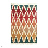 Hemp 21470 Modern Geometric Diamond Hand-Knotted Natural Fibre Heavyweight High-Density Durable Textured Blue/Red/Orange/Brown/Yellow/Multicolour Rug