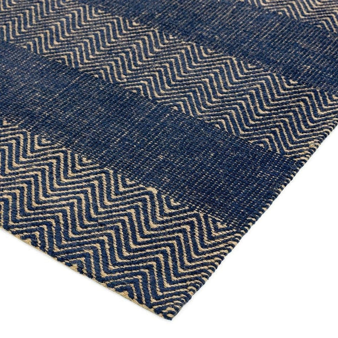 Ives Modern Geometric Chevron Zigzag Hand-Woven Jute&Cotton Durable Textured Soft-Touch Flatweave Navy Blue Runner-Asiatic Carpets-Rug Love - The Most Loved Rug Store