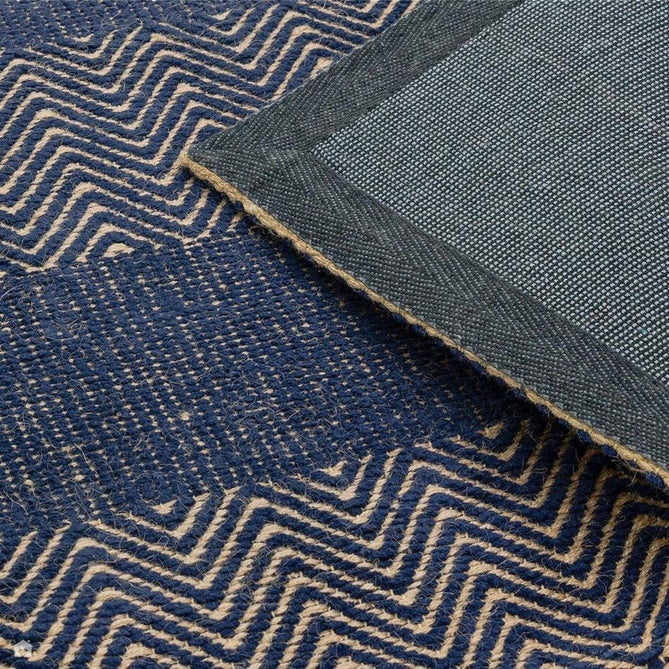 Ives Modern Geometric Chevron Zigzag Hand-Woven Jute&Cotton Durable Textured Soft-Touch Flatweave Navy Blue Runner-Asiatic Carpets-Rug Love - The Most Loved Rug Store