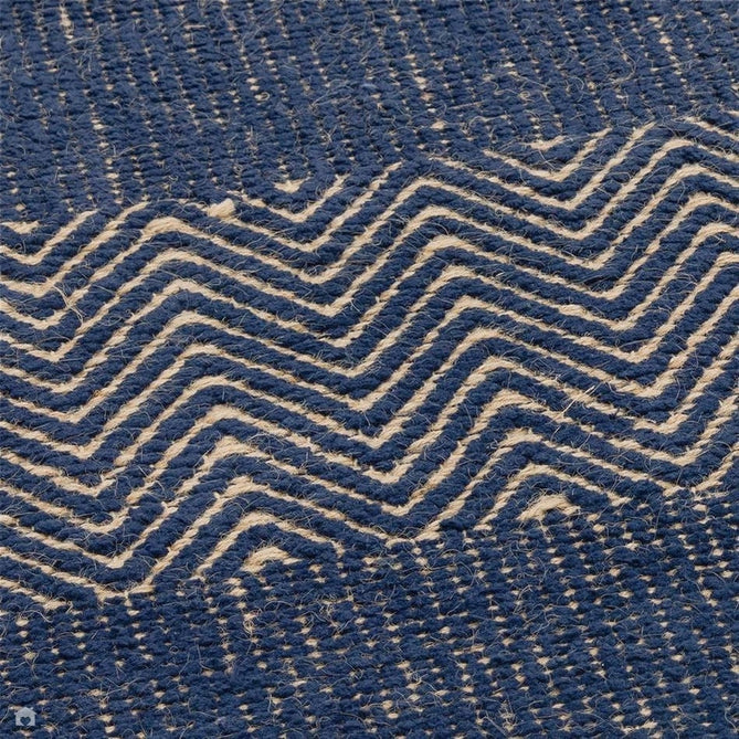 Ives Modern Geometric Chevron Zigzag Hand-Woven Jute&Cotton Durable Textured Soft-Touch Flatweave Navy Blue Runner-Asiatic Carpets-Rug Love - The Most Loved Rug Store