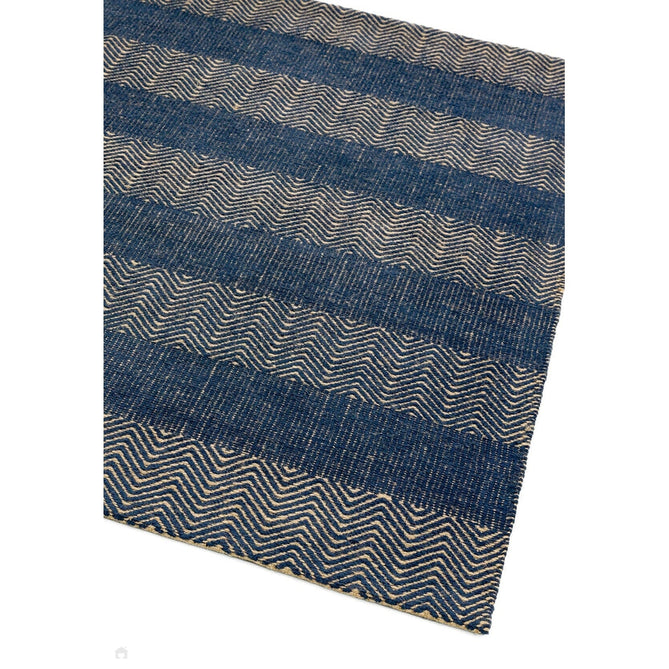 Ives Modern Geometric Chevron Zigzag Hand-Woven Jute&Cotton Durable Textured Soft-Touch Flatweave Navy Blue Runner-Asiatic Carpets-Rug Love - The Most Loved Rug Store