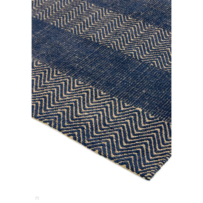 Ives Modern Geometric Chevron Zigzag Hand-Woven Jute&Cotton Durable Textured Soft-Touch Flatweave Navy Blue Runner-Asiatic Carpets-Rug Love - The Most Loved Rug Store