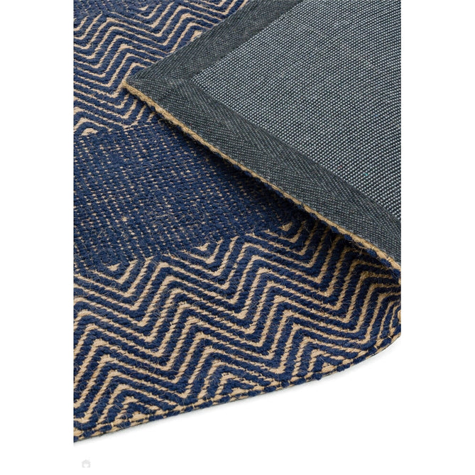 Ives Modern Geometric Chevron Zigzag Hand-Woven Jute&Cotton Durable Textured Soft-Touch Flatweave Navy Blue Runner-Asiatic Carpets-Rug Love - The Most Loved Rug Store