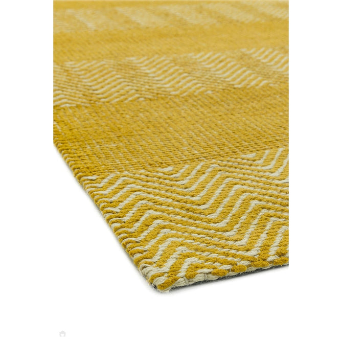 Ives Modern Geometric Chevron Zigzag Hand-Woven Jute&Cotton Durable Textured Soft-Touch Flatweave Yellow Rug-Asiatic Carpets-Rug Love - The Most Loved Rug Store