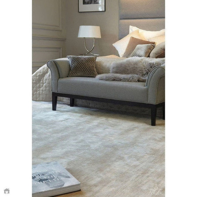 Buy Asiatic Carpets Katherine Carnaby Chrome Modern Designer Plain High-Density Heavyweight Hand-Woven Silky Smooth Shimmer Viscose Pearl Cream/White Rug Lowest Price | Rug Love