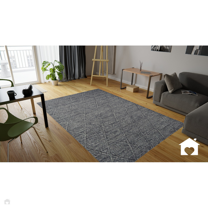 Katherine Carnaby Coast CD01 Modern Designer Plain Geometric Diamond Hand-Woven Textured Wool&Viscose Flatweave Charcoal Grey Rug-Asiatic Carpets-Rug Love - The Most Loved Rug Store