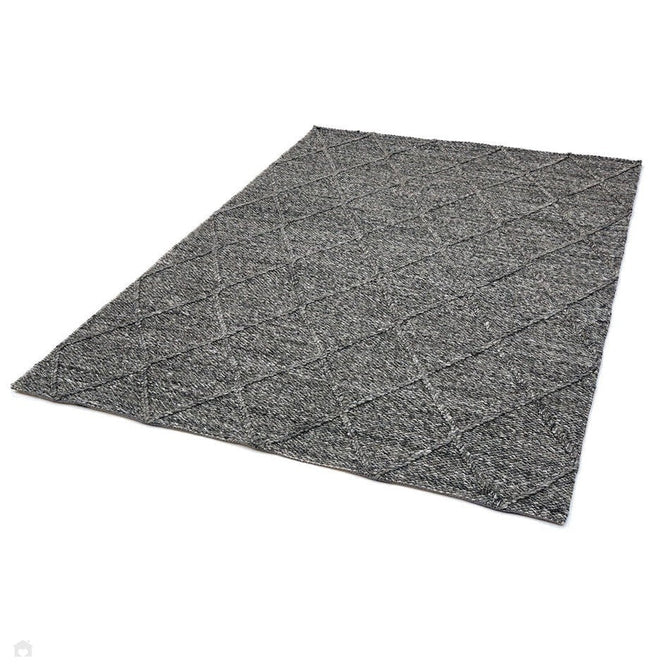 Katherine Carnaby Coast CD01 Modern Designer Plain Geometric Diamond Hand-Woven Textured Wool&Viscose Flatweave Charcoal Grey Rug-Asiatic Carpets-Rug Love - The Most Loved Rug Store