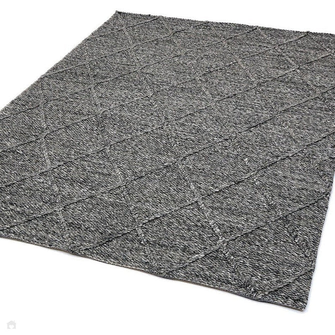 Katherine Carnaby Coast CD01 Modern Designer Plain Geometric Diamond Hand-Woven Textured Wool&Viscose Flatweave Charcoal Grey Rug-Asiatic Carpets-Rug Love - The Most Loved Rug Store