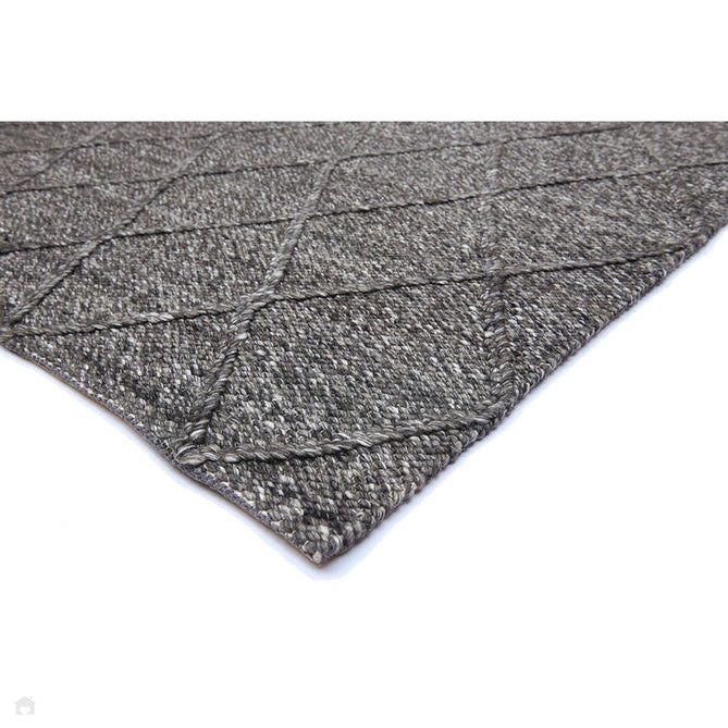 Katherine Carnaby Coast CD01 Modern Designer Plain Geometric Diamond Hand-Woven Textured Wool&Viscose Flatweave Charcoal Grey Rug-Asiatic Carpets-Rug Love - The Most Loved Rug Store