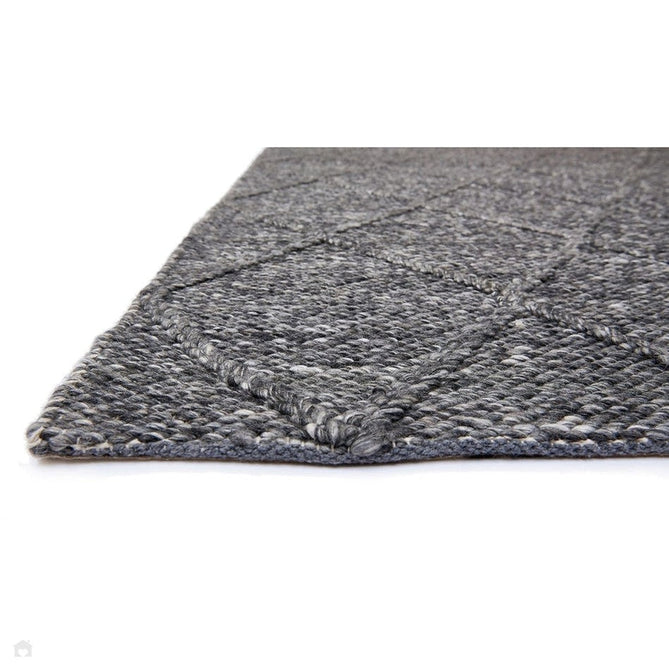 Katherine Carnaby Coast CD01 Modern Designer Plain Geometric Diamond Hand-Woven Textured Wool&Viscose Flatweave Charcoal Grey Rug-Asiatic Carpets-Rug Love - The Most Loved Rug Store