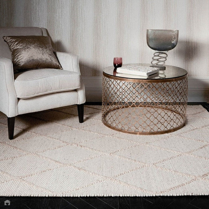 Katherine Carnaby Coast CD02 Modern Designer Plain Geometric Diamond Hand-Woven Textured Wool&Viscose Flatweave Cream Rug-Asiatic Carpets-Rug Love - The Most Loved Rug Store