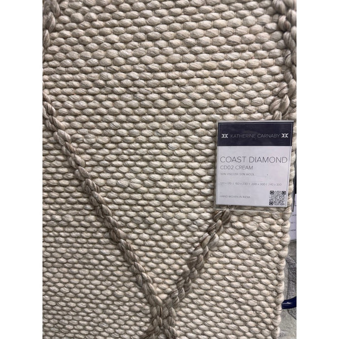 Katherine Carnaby Coast CD02 Modern Designer Plain Geometric Diamond Hand-Woven Textured Wool&Viscose Flatweave Cream Rug-Asiatic Carpets-Rug Love - The Most Loved Rug Store