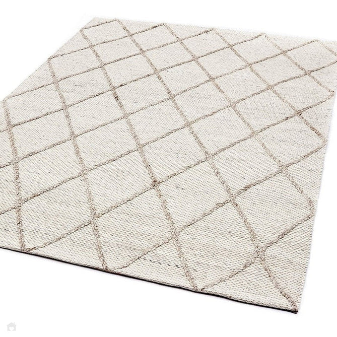 Katherine Carnaby Coast CD02 Modern Designer Plain Geometric Diamond Hand-Woven Textured Wool&Viscose Flatweave Cream Rug-Asiatic Carpets-Rug Love - The Most Loved Rug Store