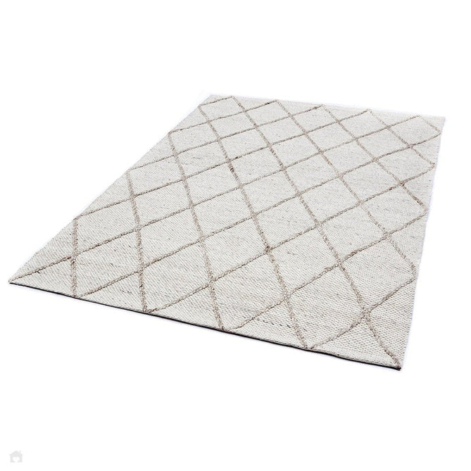 Katherine Carnaby Coast CD02 Modern Designer Plain Geometric Diamond Hand-Woven Textured Wool&Viscose Flatweave Cream Rug-Asiatic Carpets-Rug Love - The Most Loved Rug Store