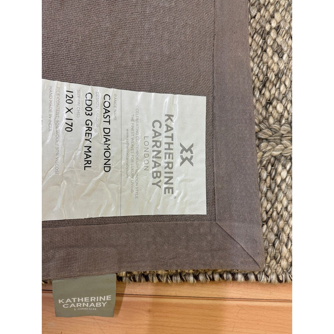 Katherine Carnaby Coast CD03 Modern Designer Plain Geometric Diamond Hand-Woven Textured Wool&Viscose Flatweave Grey Marl Rug-Asiatic Carpets-Rug Love - The Most Loved Rug Store