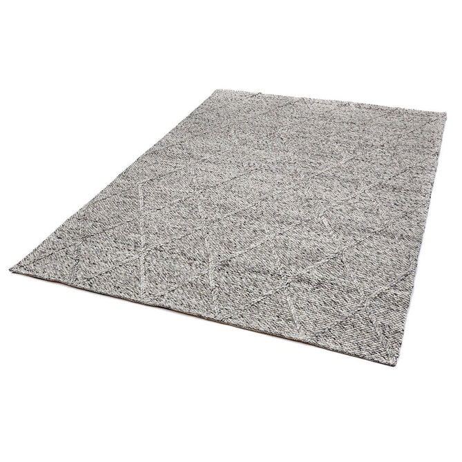 Katherine Carnaby Coast CD03 Modern Designer Plain Geometric Diamond Hand-Woven Textured Wool&Viscose Flatweave Grey Marl Rug-Asiatic Carpets-Rug Love - The Most Loved Rug Store