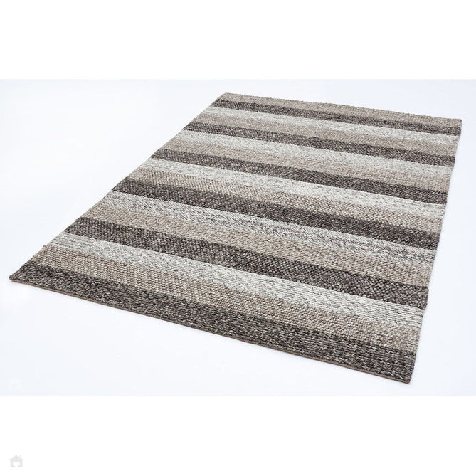 Katherine Carnaby Coast CS08 Modern Designer Plain Varied Stripe Hand-Woven Textured Wool&Viscose Flatweave Taupe Brown Rug-Asiatic Carpets-Rug Love - The Most Loved Rug Store