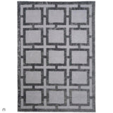 Katherine Carnaby Eaton Modern Designer Geometric Super-Soft Hand-Woven High-Density Textured Silky Metallic Shimmer Viscose Flatweave Steel Rug