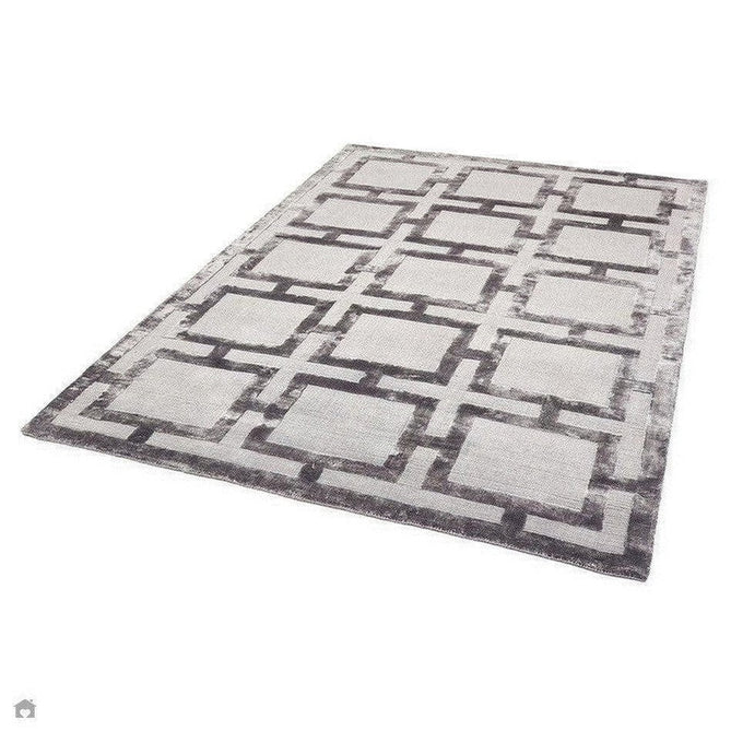 Buy Asiatic Carpets Katherine Carnaby Eaton Modern Designer Geometric Super-Soft Hand-Woven High-Density Textured Silky Metallic Shimmer Viscose Flatweave Steel Rug Lowest Price | Rug Love