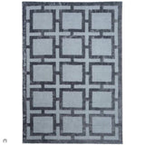 Katherine Carnaby Eaton Modern Designer Geometric Super-Soft Hand-Woven High-Density Textured Silky Metallic Shimmer Viscose Flatweave Storm Blue Rug