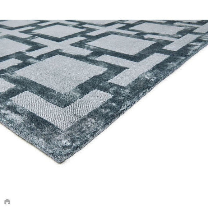 Buy Asiatic Carpets Katherine Carnaby Eaton Modern Designer Geometric Super-Soft Hand-Woven High-Density Textured Silky Metallic Shimmer Viscose Flatweave Storm Blue Rug Lowest Price | Rug Love