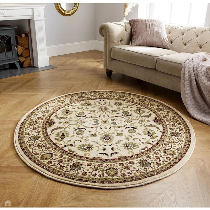 Kendra 137 W Traditional Persian Classic Floral Vine Bordered Stain-Resistant Cream Round Rug-Oriental Weavers-Rug Love - The Most Loved Rug Store