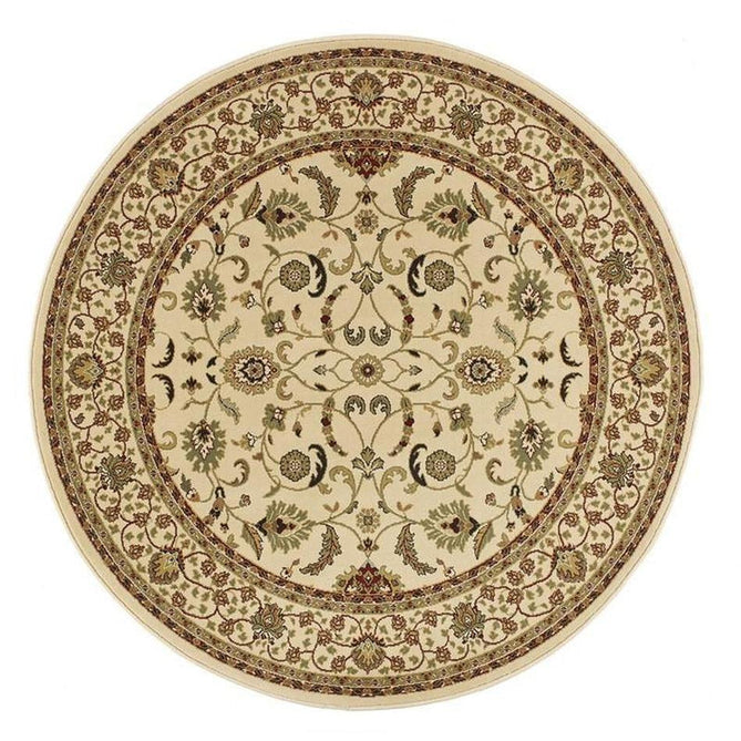 Kendra 137 W Traditional Persian Classic Floral Vine Bordered Stain-Resistant Cream Round Rug-Oriental Weavers-Rug Love - The Most Loved Rug Store