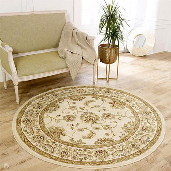 Kendra 2330 X Traditional Persian Classic Floral Vine Bordered Stain-Resistant Cream Round Rug-Oriental Weavers-Rug Love - The Most Loved Rug Store