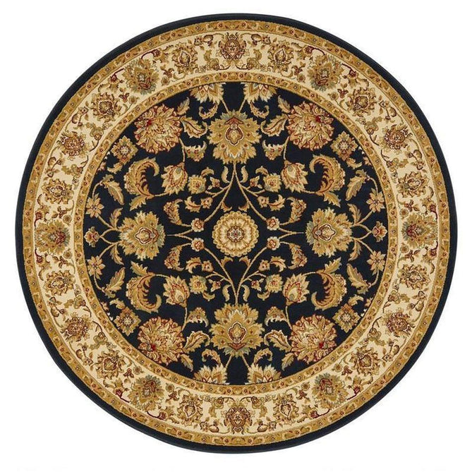 Kendra 3330 B Traditional Persian Classic Floral Vine Bordered Stain-Resistant Navy Blue Round Rug-Oriental Weavers-Rug Love - The Most Loved Rug Store