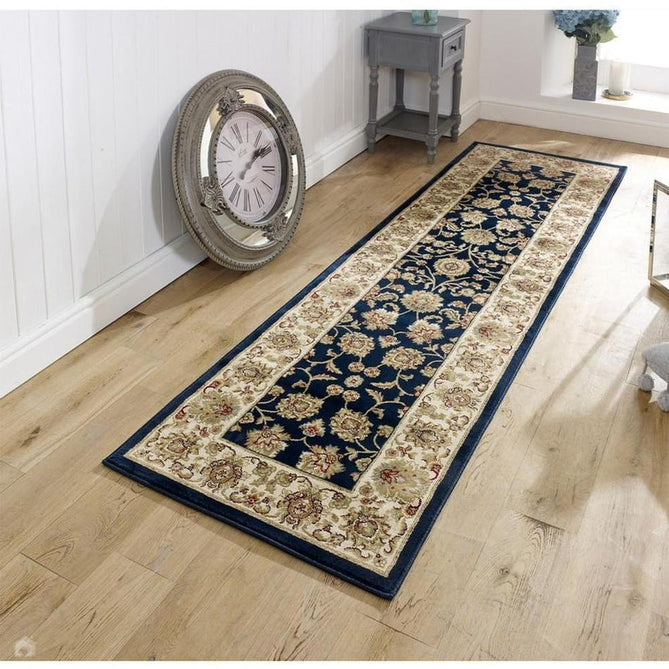 Kendra 3330 B Traditional Persian Classic Floral Vine Bordered Stain-Resistant Navy Blue Runner-Oriental Weavers-Rug Love - The Most Loved Rug Store