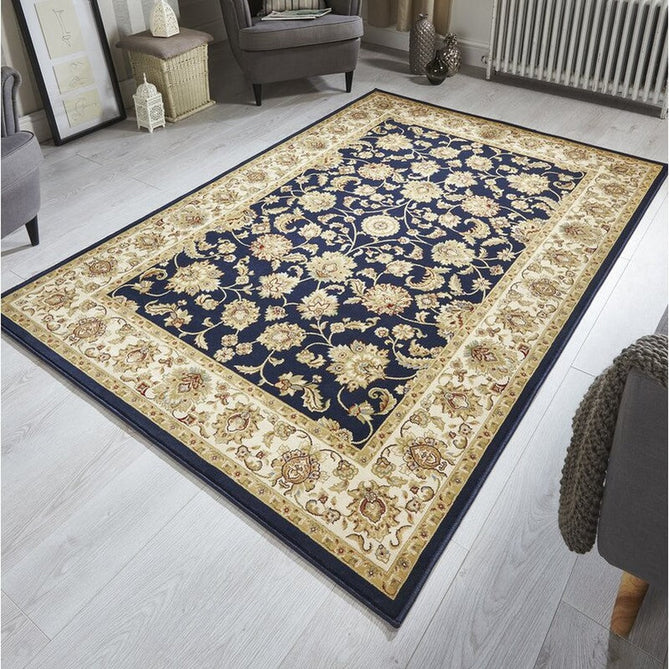 Kendra 3330 B Traditional Persian Classic Floral Vine Bordered Stain-Resistant Navy/Beige/Sand Rug-Oriental Weavers-Rug Love - The Most Loved Rug Store