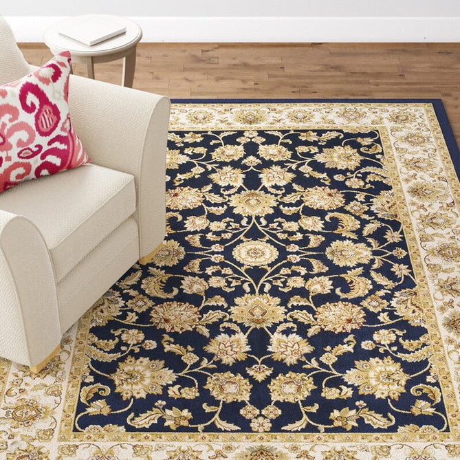 Kendra 3330 B Traditional Persian Classic Floral Vine Bordered Stain-Resistant Navy/Beige/Sand Rug-Oriental Weavers-Rug Love - The Most Loved Rug Store