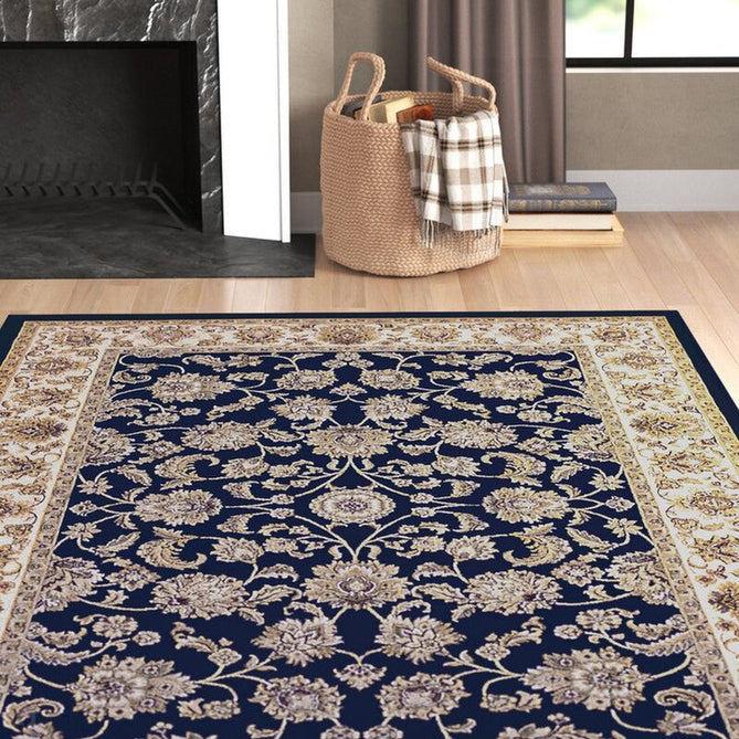 Kendra 3330 B Traditional Persian Classic Floral Vine Bordered Stain-Resistant Navy/Beige/Sand Rug-Oriental Weavers-Rug Love - The Most Loved Rug Store