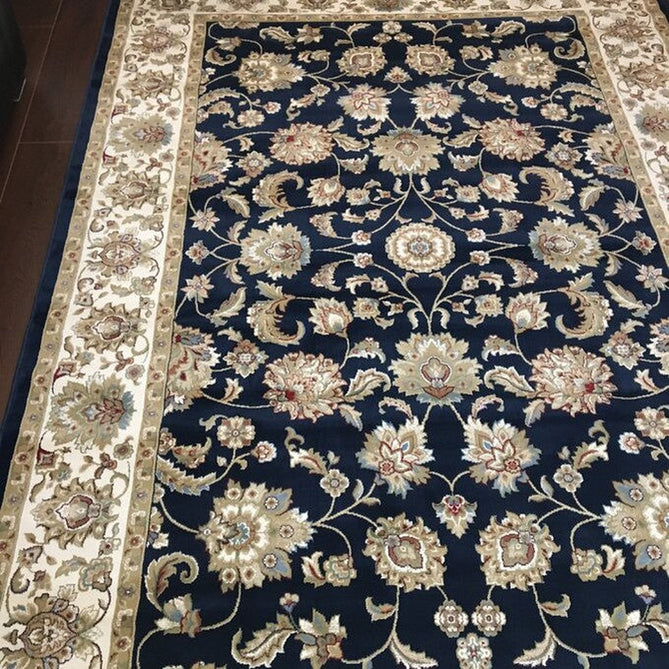 Kendra 3330 B Traditional Persian Classic Floral Vine Bordered Stain-Resistant Navy/Beige/Sand Rug-Oriental Weavers-Rug Love - The Most Loved Rug Store