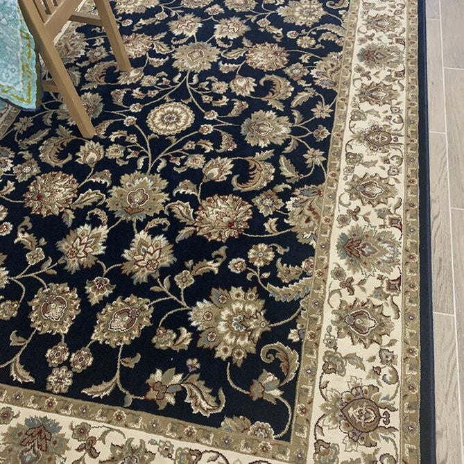 Kendra 3330 B Traditional Persian Classic Floral Vine Bordered Stain-Resistant Navy/Beige/Sand Rug-Oriental Weavers-Rug Love - The Most Loved Rug Store