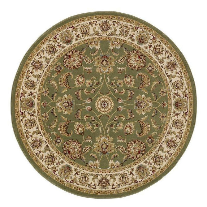 Kendra 3330 G Traditional Persian Classic Floral Vine Bordered Stain-Resistant Green Round Rug-Oriental Weavers-Rug Love - The Most Loved Rug Store