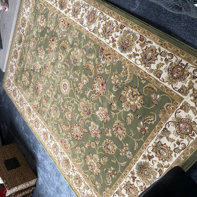 Kendra 3330 G Traditional Persian Classic Floral Vine Bordered Stain-Resistant Green/Sand/Cream Rug-Oriental Weavers-Rug Love - The Most Loved Rug Store