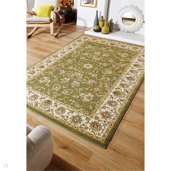 Kendra 3330 G Traditional Persian Classic Floral Vine Bordered Stain-Resistant Green/Sand/Cream Rug-Oriental Weavers-Rug Love - The Most Loved Rug Store